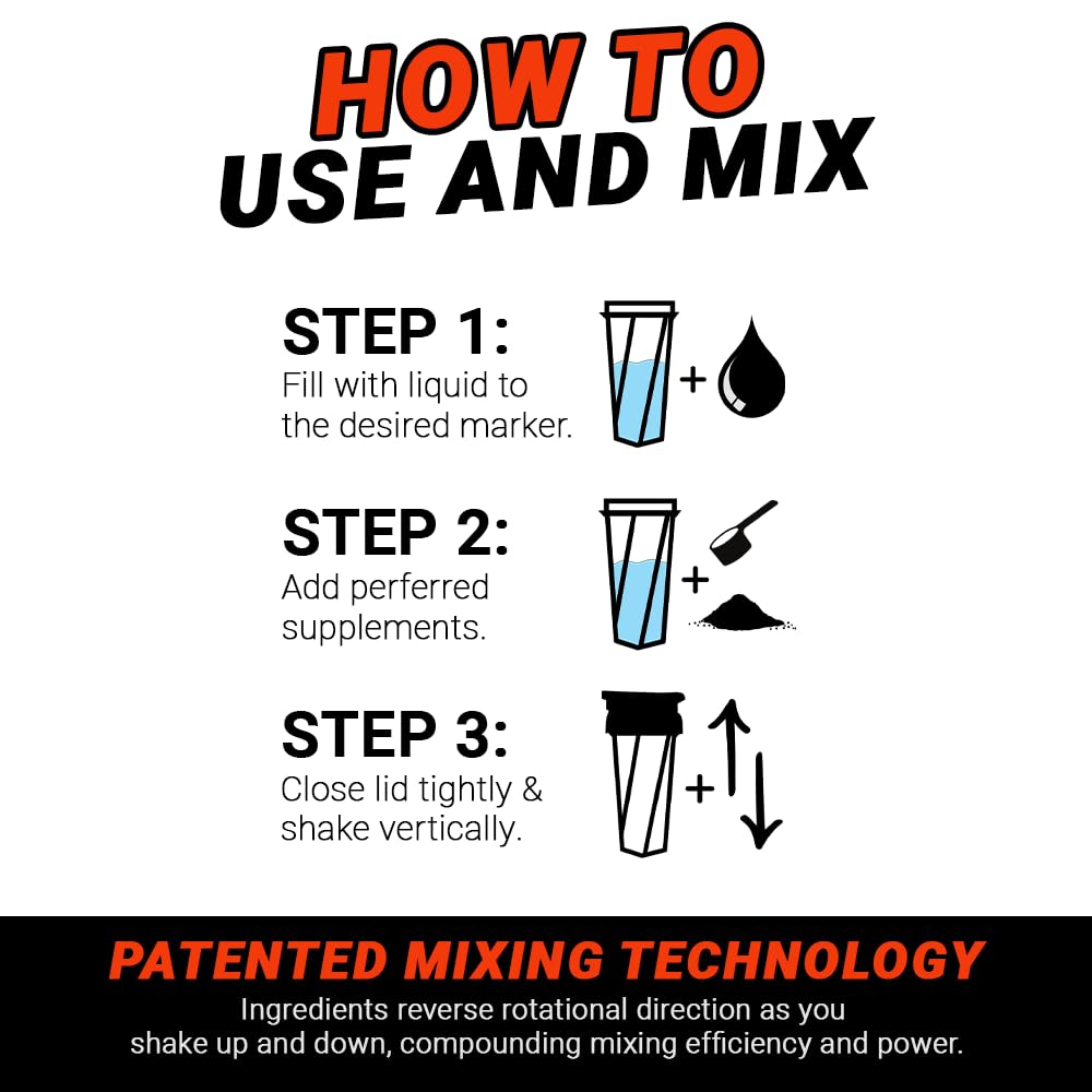 HELIMIX 1.5 Vortex Blender Shaker Bottle Holds Upto 20oz | No Blending Ball or Whisk | USA Made | Portable Pre Workout Whey Protein Drink Shaker Cup | Mixes Cocktails Smoothies Shakes | Top Rack Safe