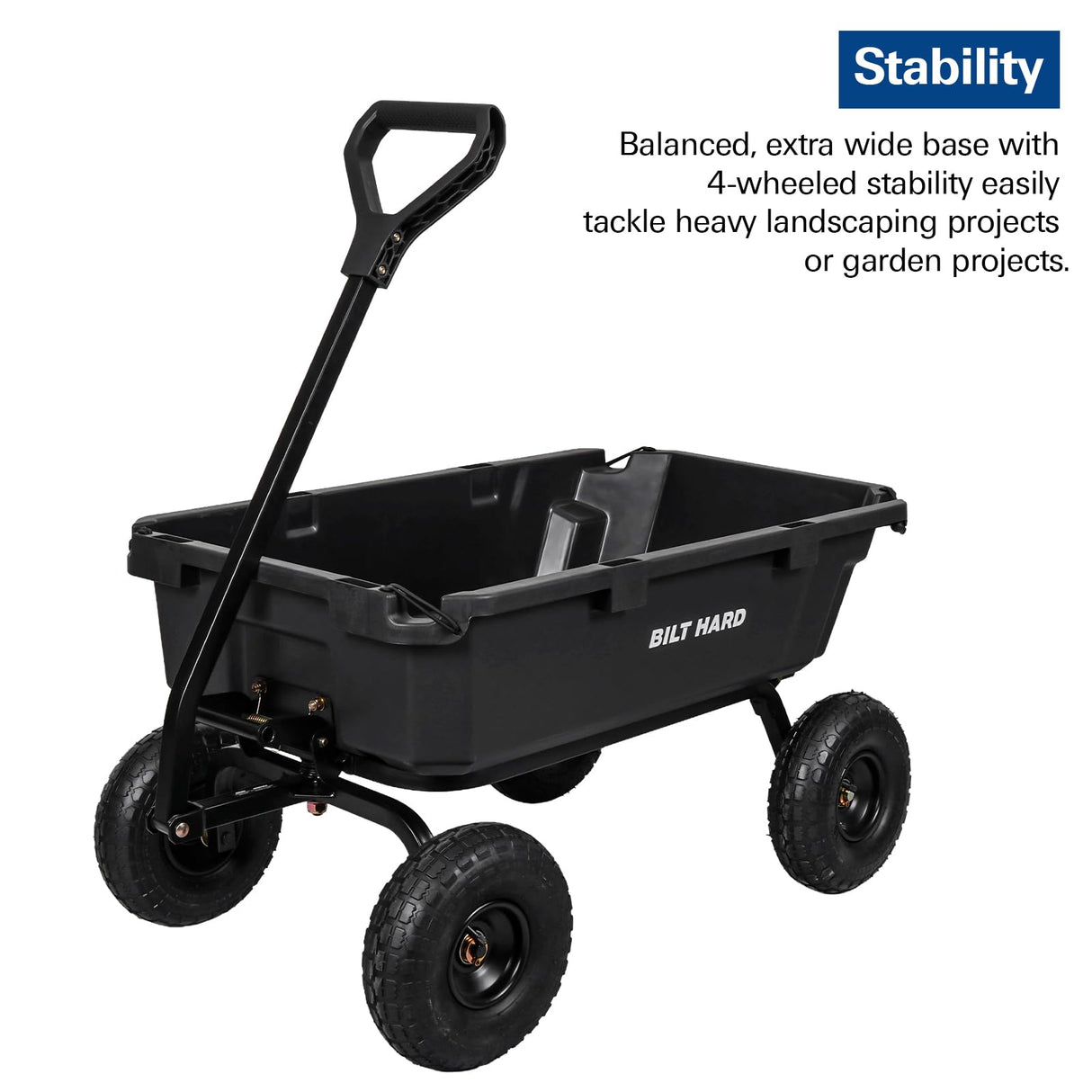 BILT HARD 900 lbs Poly Garden Dump Cart, 5 Cu.Ft Wheelbarrow Cart with 10" All Terrain Wheels & Quick-Release System, Heavy Duty Utility Wagon for Yard, Farm & Garden