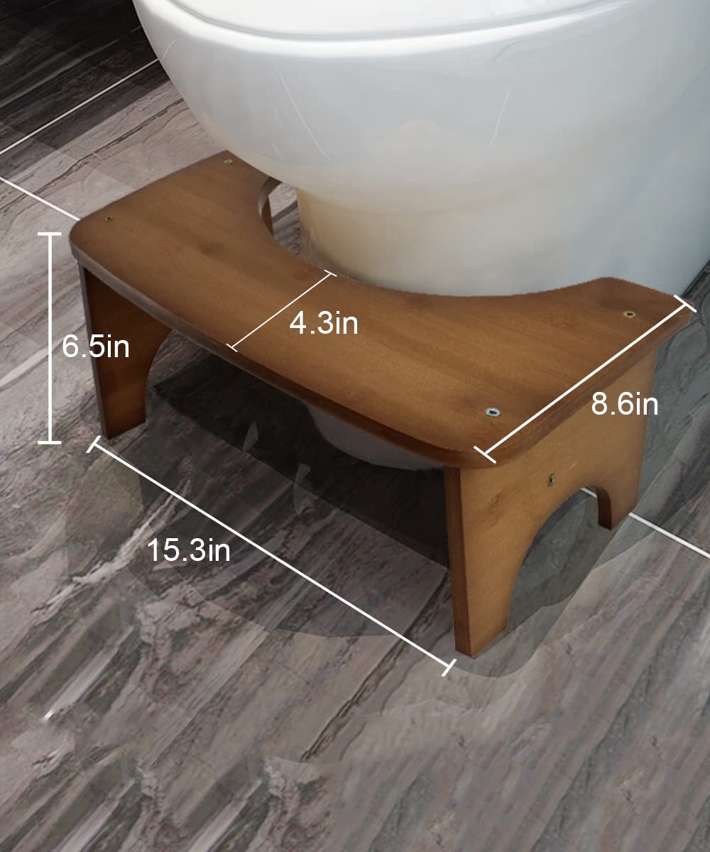 Bamboo Toilet Stool, 6.5" Toilet Stool Squat Adults & Kids, Portable Simple Curve Squat Toilet Potty Stool, Non-Slip Poop Stool for Bathroom, Improve Squatting Posture and Comfort (Brown)