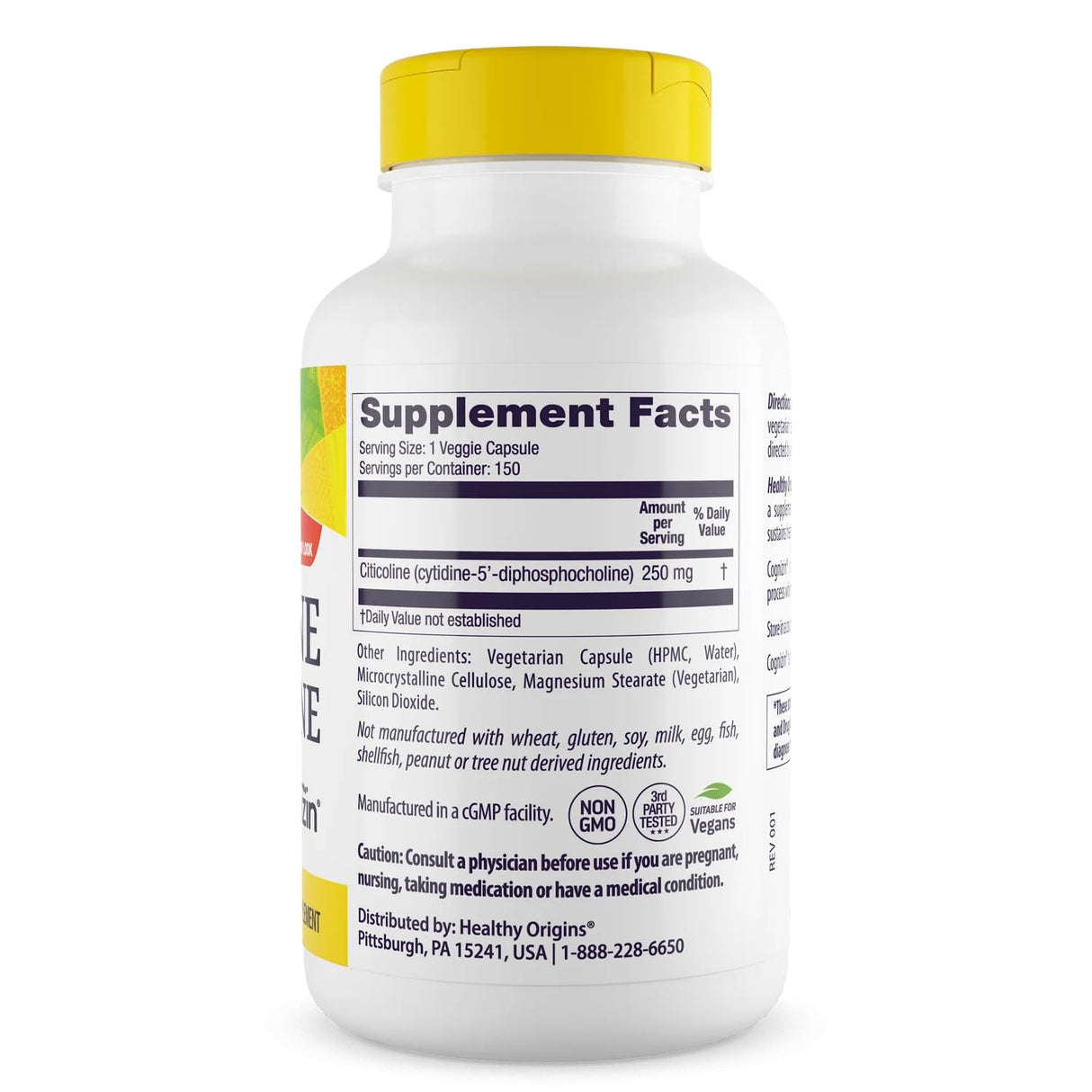 Healthy Origins Cognizin (Citicoline), 250 mg - Brain Supplement for Memory with Citicoline CDP Choline - Non-GMO, Vegan & Gluten-Free Supplement - 150 Veggie Capsules