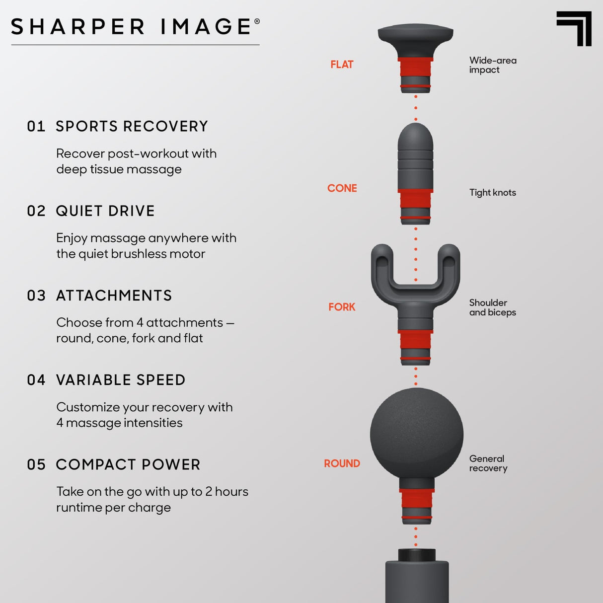 Sharper Image Powerboost Move - Portable Percussion Massage Gun with 4 Attachments, 4 Speeds| Lightweight Full Body Back & Shoulder Massager| Deep Tissue Muscle Recovery, Pain Relief & Soreness
