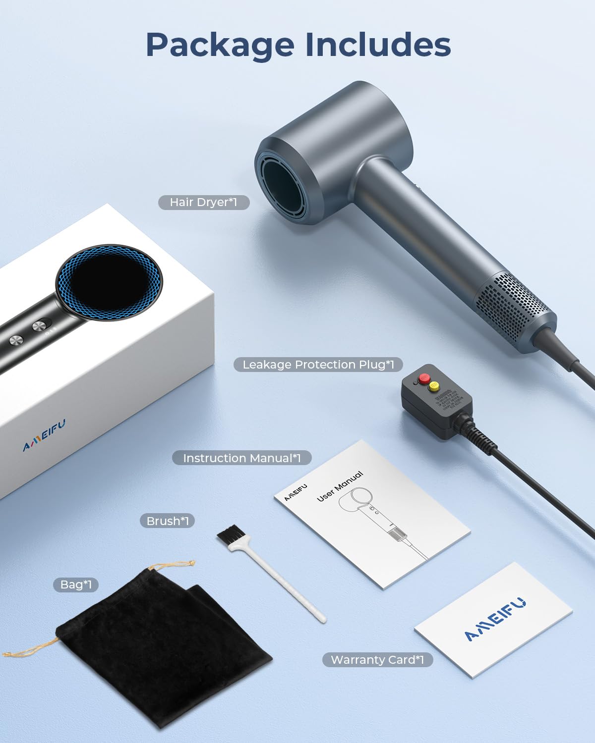 Hair Dryer, 150000 RPM Professional High-Speed Blow Dryer, Negative Ionic Hair Dryer for Fast Drying, Low Noise Thermo-Control HairDryer with Magnetic Nozzle for Home Travel Women Man