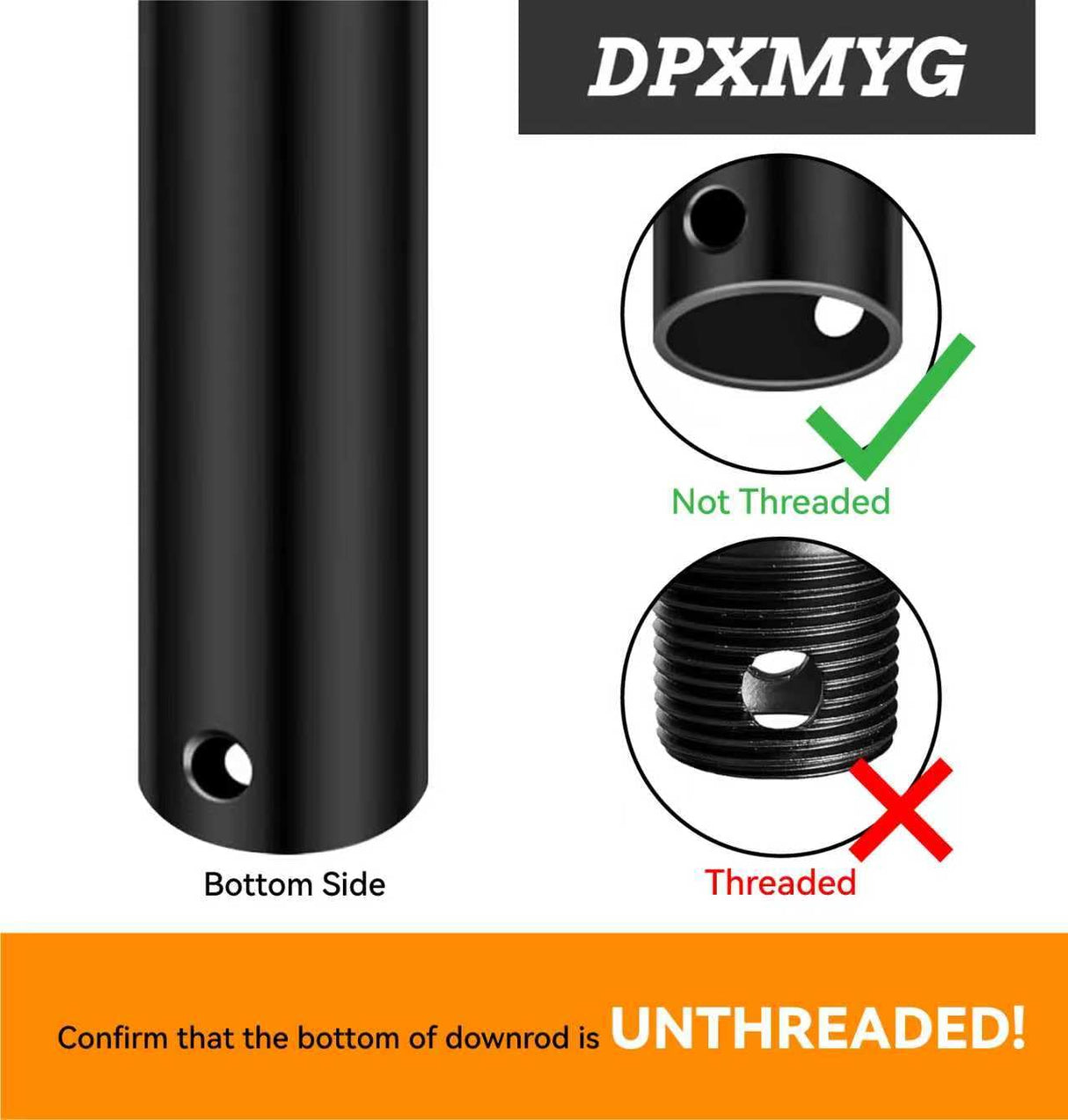DPXMYG 36 inch Ceiling Fan Downrod, 3 FT Black Downrod for Ceiling Fan, 1 inch Outside Diameter, Boom Suitable for a Wide Range of Fans (Black, Not Threaded)