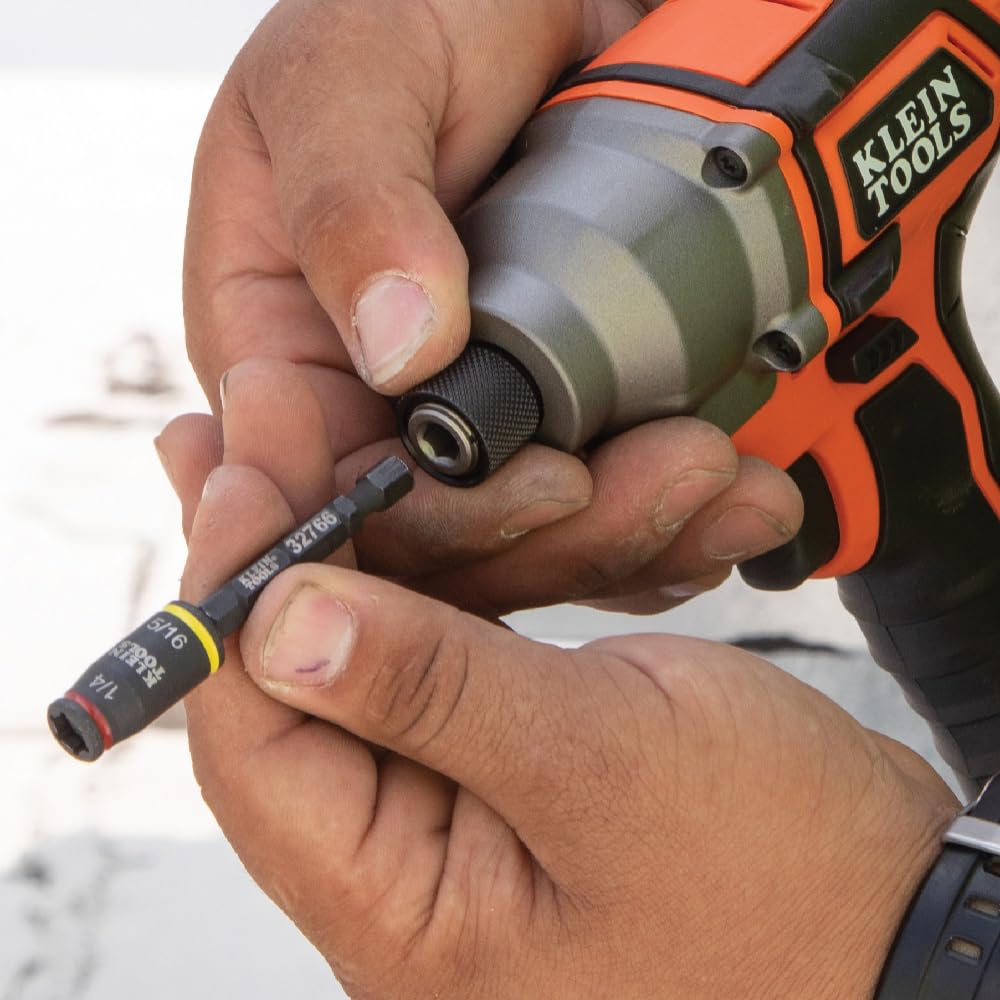 Klein Tools 32768 Impact Driver Set, 3-in-1 SAE Impact Socket and Bit Holder, Flip Socket with Nut Drivers in 1/4 and 5/16 Hex Sizes, 3 and 5-Inch Lengths, 2-Piece