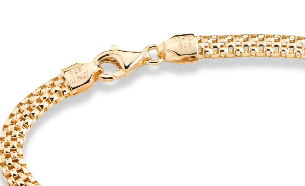 Miabella 18K Gold Plated 925 Sterling Silver Italian 4mm Mesh Link Chain Bracelet for Women 925 Italy (7.0 Inches)