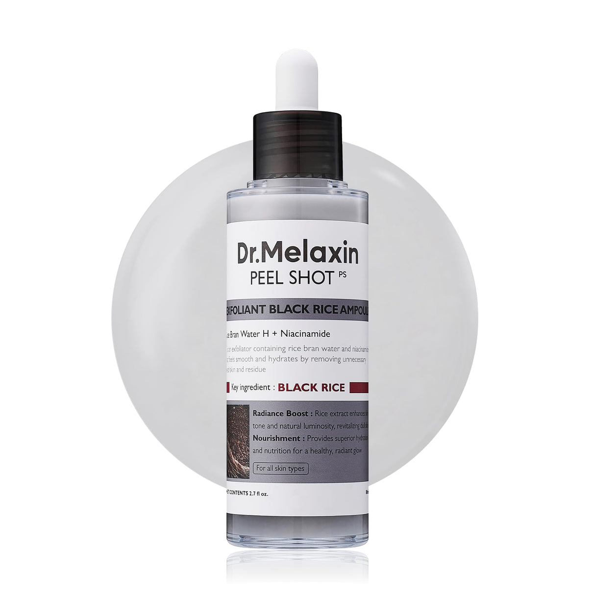 Dr.Melaxin Peel Shot Glow Black Rice Peeling Ampoule, Soft Exfoliating Face and Body Scrub Dead Skin Cells, Blackheads Remover for All Skin Types korean skin care 80ml