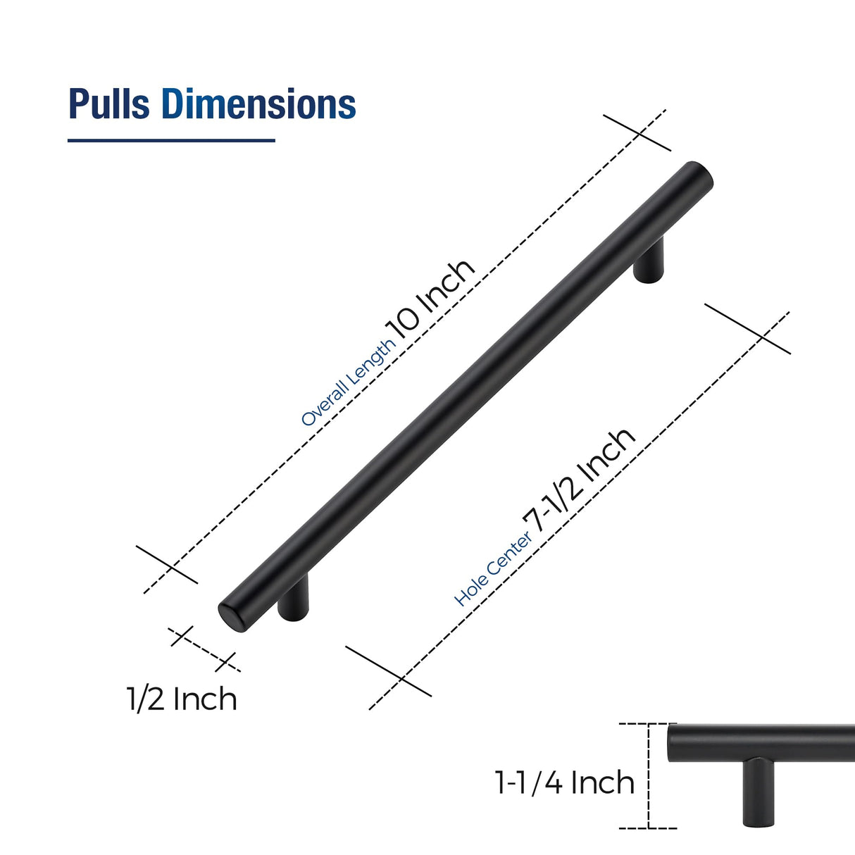 JOY DECOR 15 Pack Cabinet Handles, Black Cabinet Pulls, 7-1/2 in Hole Center Kitchen Hardware, Stainless Steel T Bar Handles for Dresser Drawers