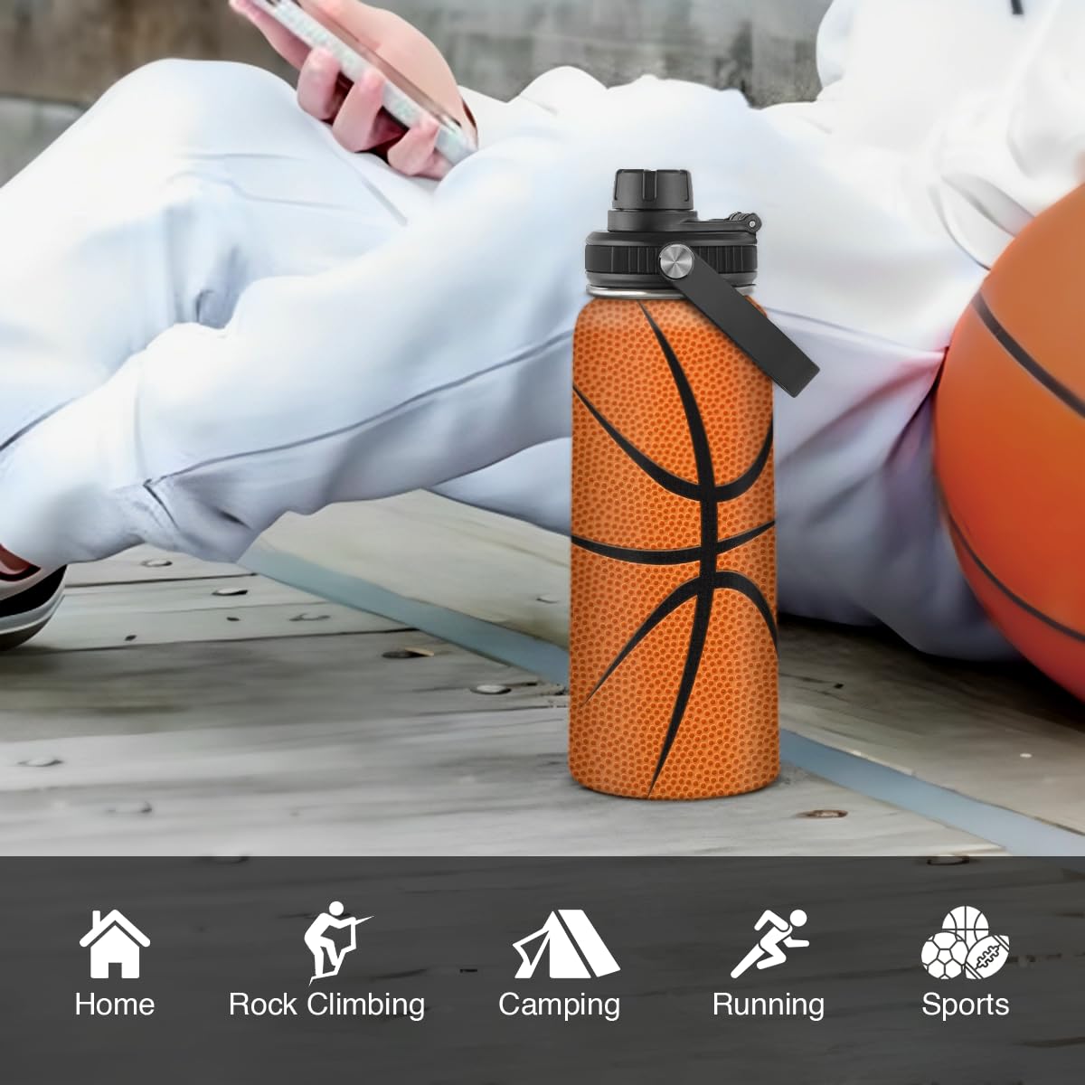 Basketball Water Bottle 32oz Stainless Steel Insulated Bottles for Men Women Sports Lovers Fan Players Coach - Basketball Gifts for Birthday Christmas