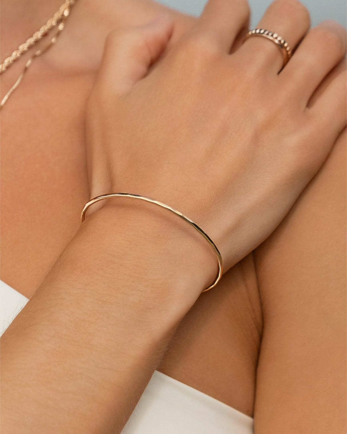 James Michelle Jewelry: Hammered Cuff Bracelet for Women – 3-Year Color Guarantee – Waterproof, Non-Tarnish, Hypoallergenic, Gold PVD Coated – Perfect for Beach, Weddings, Gifts – 2 ¾” Diameter