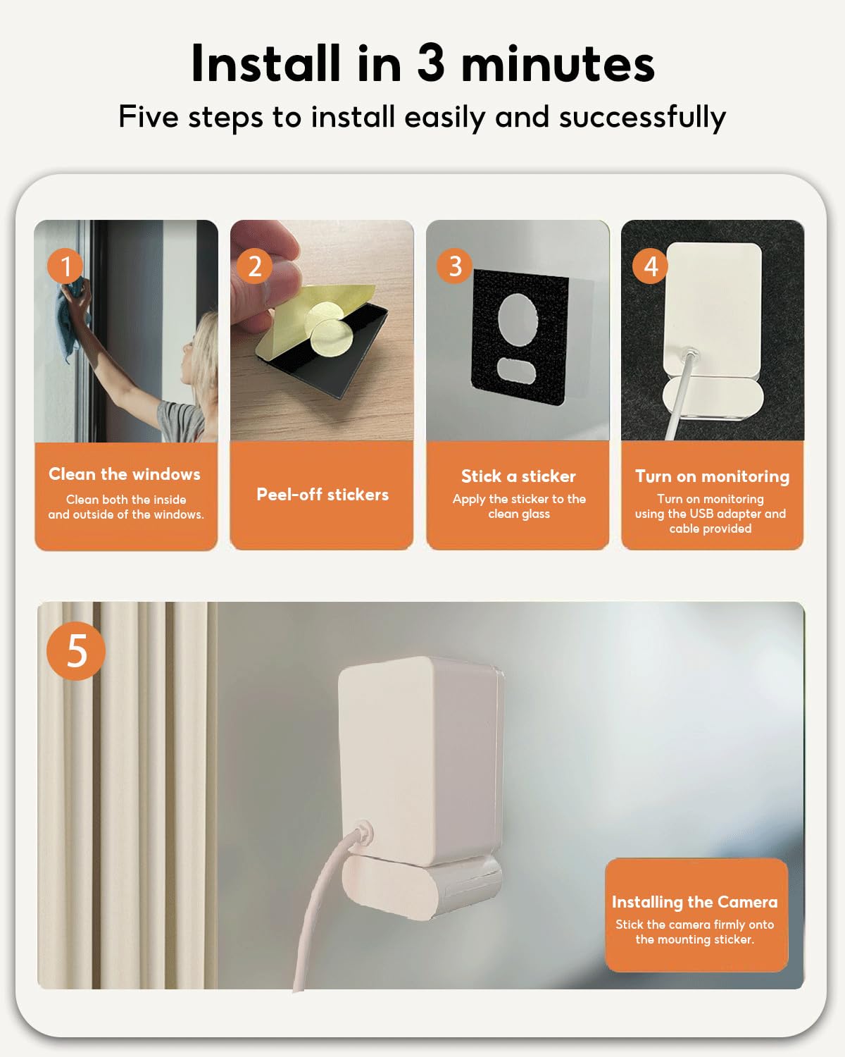 5MP 2K Window Camera,2.4GHz & WiFi Indoor Cameras for Home Security with Mounting Sticker Al Color Night Vision,Person & Motion Detection, (White)