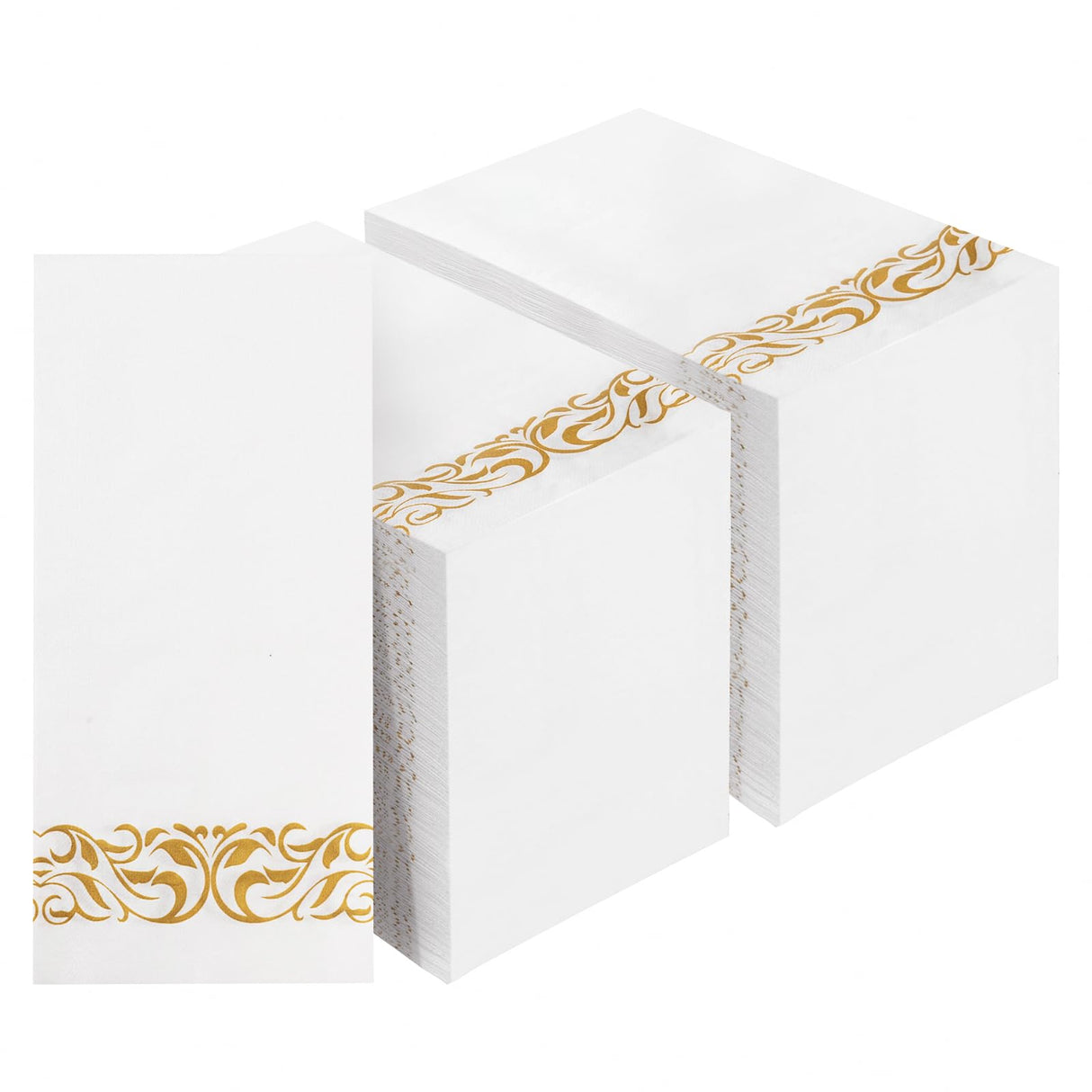 BESTVIP 200 Pack Disposable Paper Napkins,3-Ply Dinner Napkins with Gold Trim for Guests,Bathroom Paper Hand Towels Soft and Absorbent,Perfect for Christmas,Kitchen,Dinner,Party,Wedding or Event