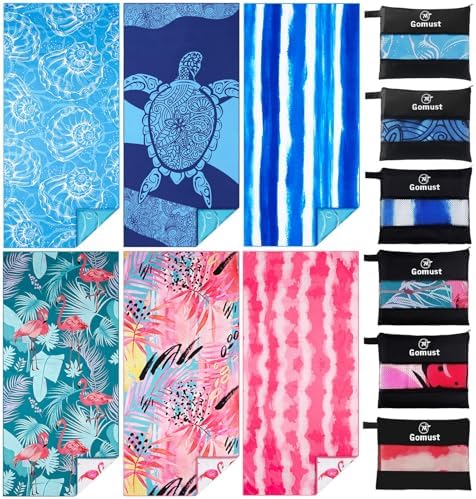 6 Pack Lightweight Thin Beach Towel Oversized 71"x32" Big Extra Large Microfiber Sand Free Towels for Adult Quick Dry Travel Camping Beach Accessories Vacation Essential Gift Turtles Shell Stripe Leaf