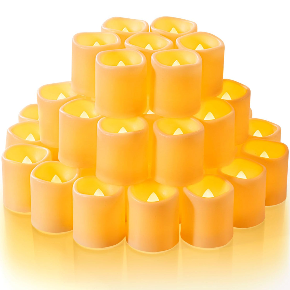 Homemory 50Pack Flickering Flameless Votive Candles,200+Hour Electric Fake Candles,Battery Operated LED Tealight for Wedding,Table,Outdoor,Halloween,Christmas Decoration-Amber Yellow