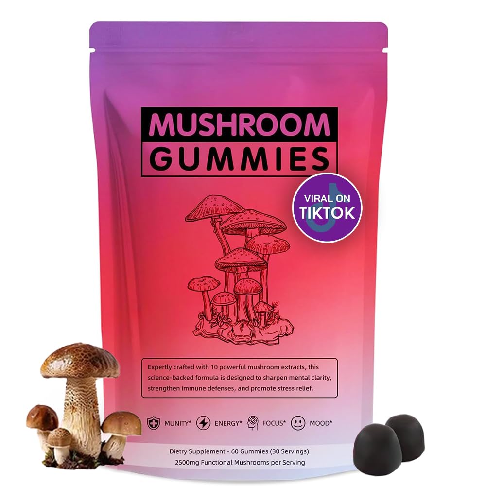 60 Gummies Nutrition Mushroom Gummies for Adults, 12 in 1 Mushroom Blend with Lions Mane, Turkey Tail, Organic Reishi, Cordyceps, Immune Support & Energy Boost