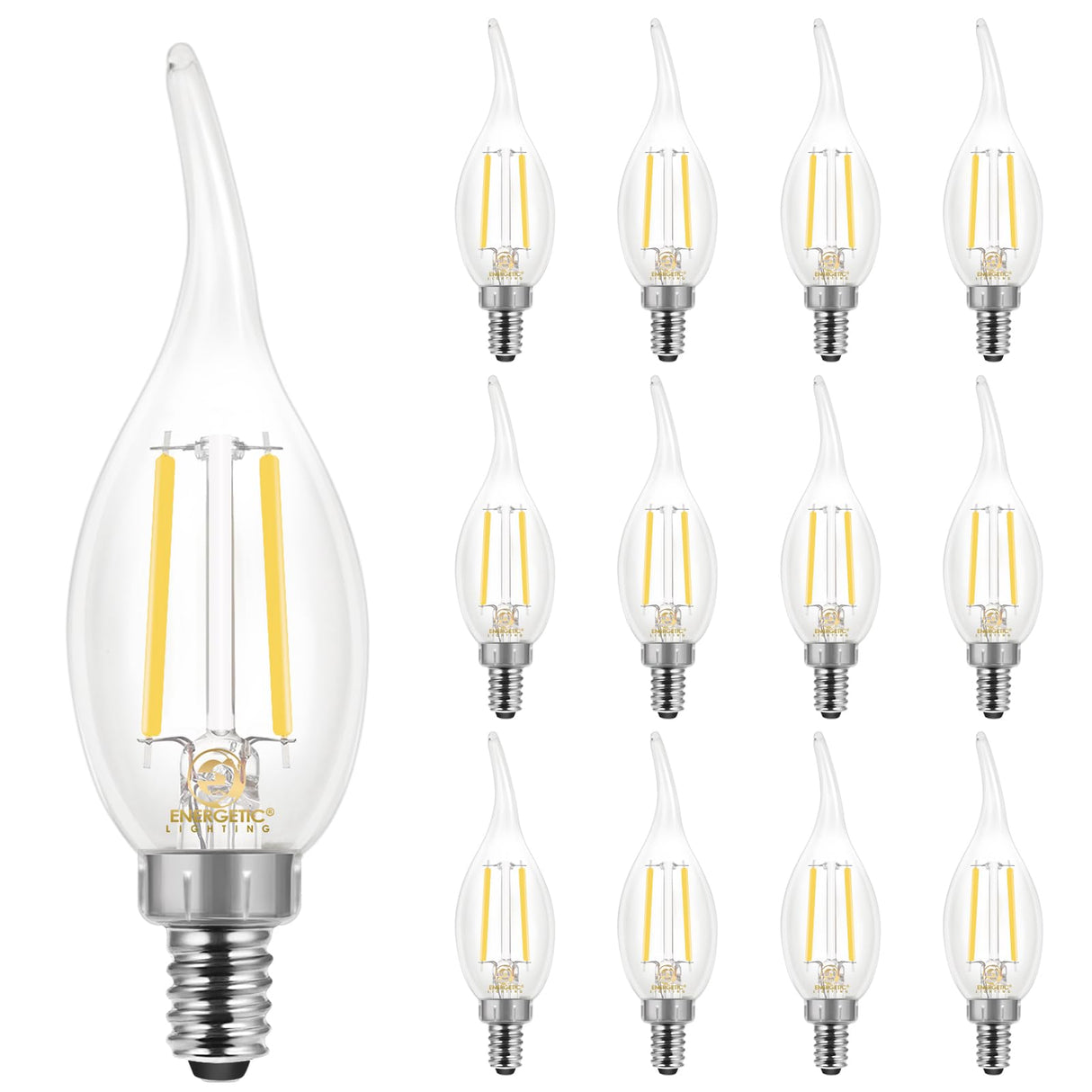 Energetic 12 Pack Dimmable Candelabra Led Light Bulb, CA11 Shape,Flame Tip Style, 60 Watt Equivalent, 4000K Cool White, E12 Base, Led Candelabra Bulb,CRI 90+, Halloween Christmas Decoration