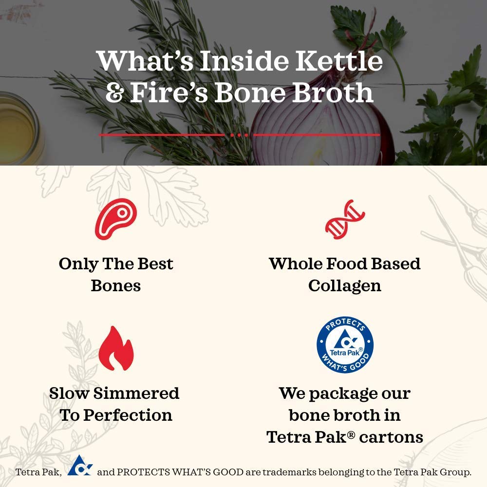 Kettle and Fire Beef and Chicken Beef Bone Broth Variety Pack, Keto, Paleo, and Whole 30 Approved, Gluten Free, High in Protein and Collagen, 4 Pack
