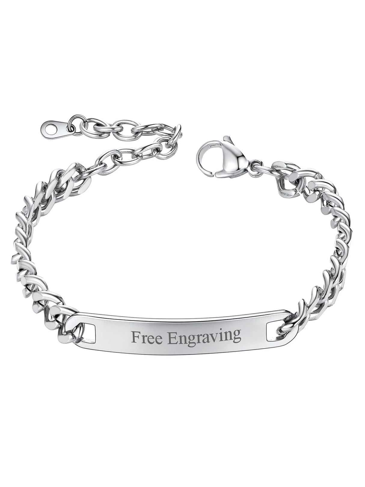 ChainsHouse Custom Name ID Bracelet Stainless Steel Cuban Chain Gift Women Personalized Engrave Bracelets for Men 7mm