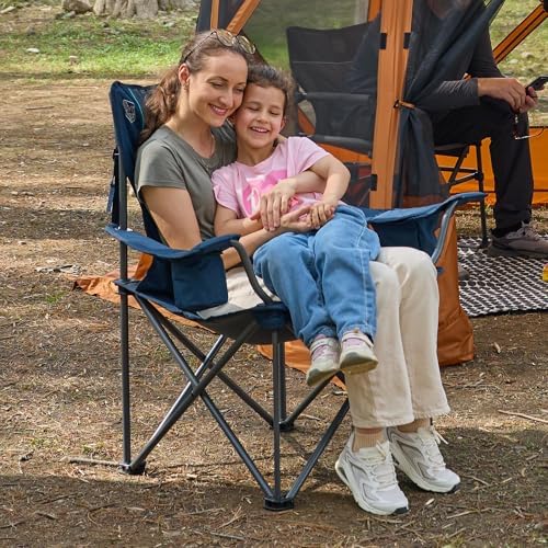 TIMBER RIDGE Oversized Folding Camping Chair Support 550 LBS, Heavy Duty Portable Chairs with Cup Holder Side Pocket for Lawn, Outdoor Picnic, Fishing, 2 Pack(Navy)