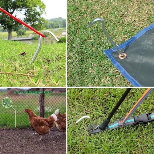 9 inch Galvanized Tent Stakes Metal Tent Pegs, Steel Yard Stakes Tarp Hooks Ground Garden Stakes Tent Spikes, 100 Pack