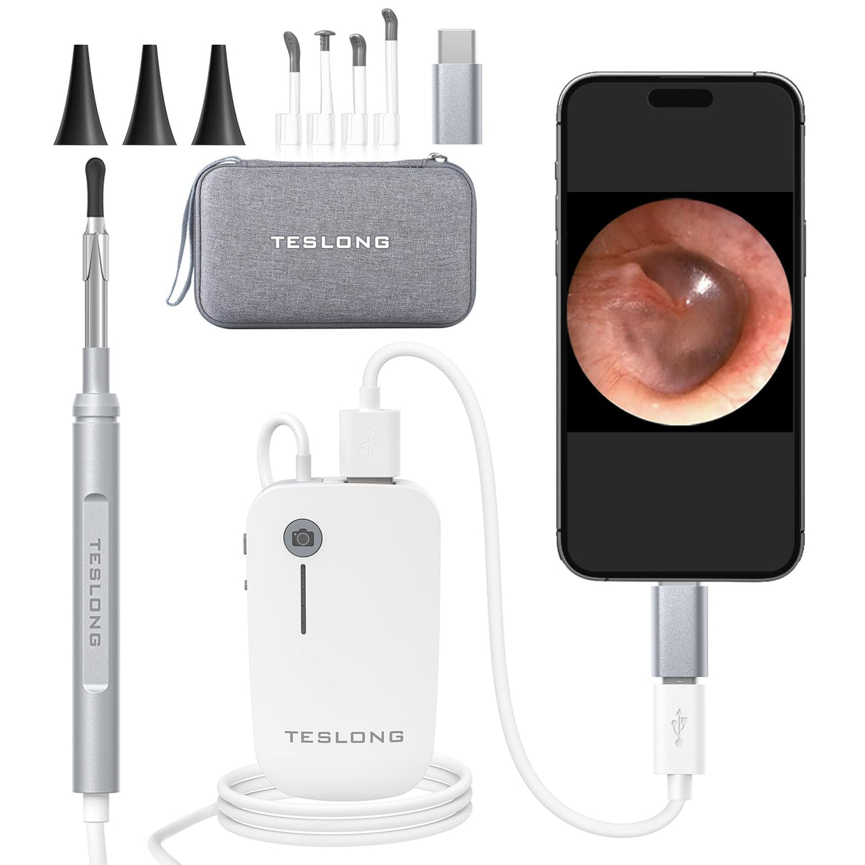 Teslong Digital Otoscope, 1080p HD Ear Camera with Ear Wax Removal Tools, Video Ear Scope Otoscope with Light, Compatible with iPhone15, iPad, Android Phone, USB, Ear Picks, Waterproof