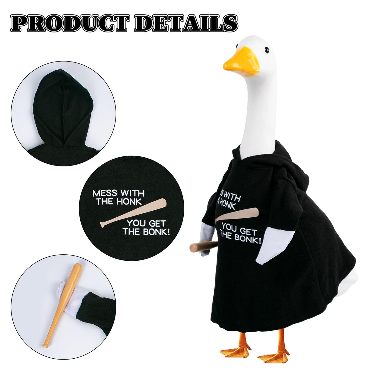 CAMDUCK Porch Goose Outfit Hoodie Mess with The Honk You Get The Bonk Baseball Goose Clothes with Wood Bat Warning Porch Sign for Plastic Cement Goose Statue Garden Lawn Yard Patio Outdoor Decor