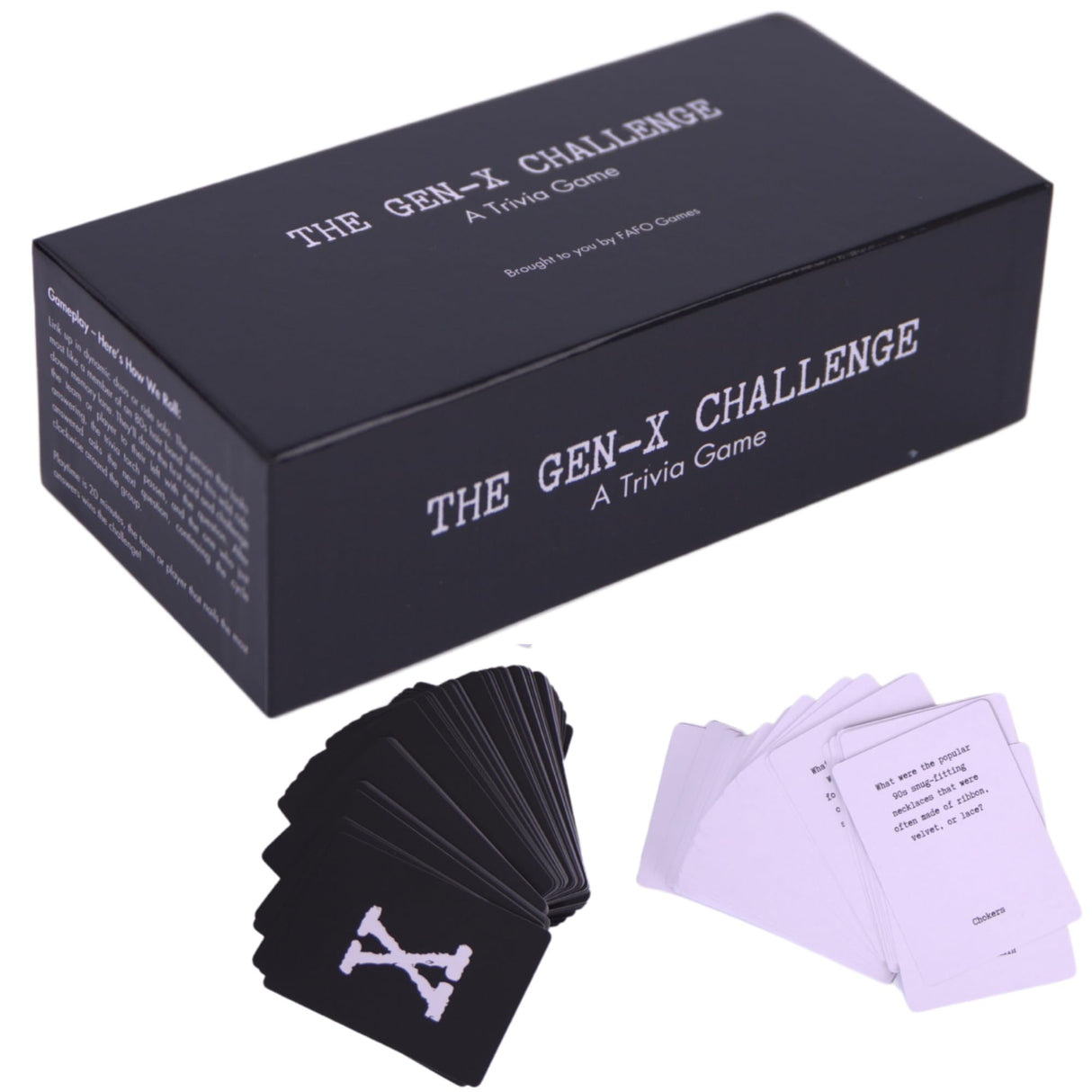 FAFO GAMES The Gen-X Challenge - 80s and 90s Trivia Card Game with 600 Trivia Cards - Pop Culture Trivia Game with Movies, Music, TV Shows - Ideal for Game Night, Christmas, Birthday, or Gift