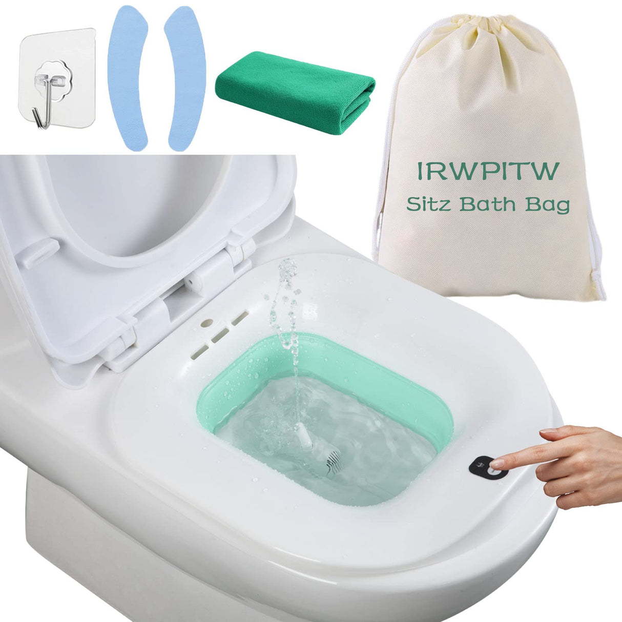 IRWPITW Sitz Bath, Electric Sitz Bath for Toilet Seat Hemorrhoids Postpartum Care Tub, Sits Bath Soak Pan for Women Men, Sitz Baths Salts Bowl, Hip Bath Basin, Foldable, Water Spray Style, Green