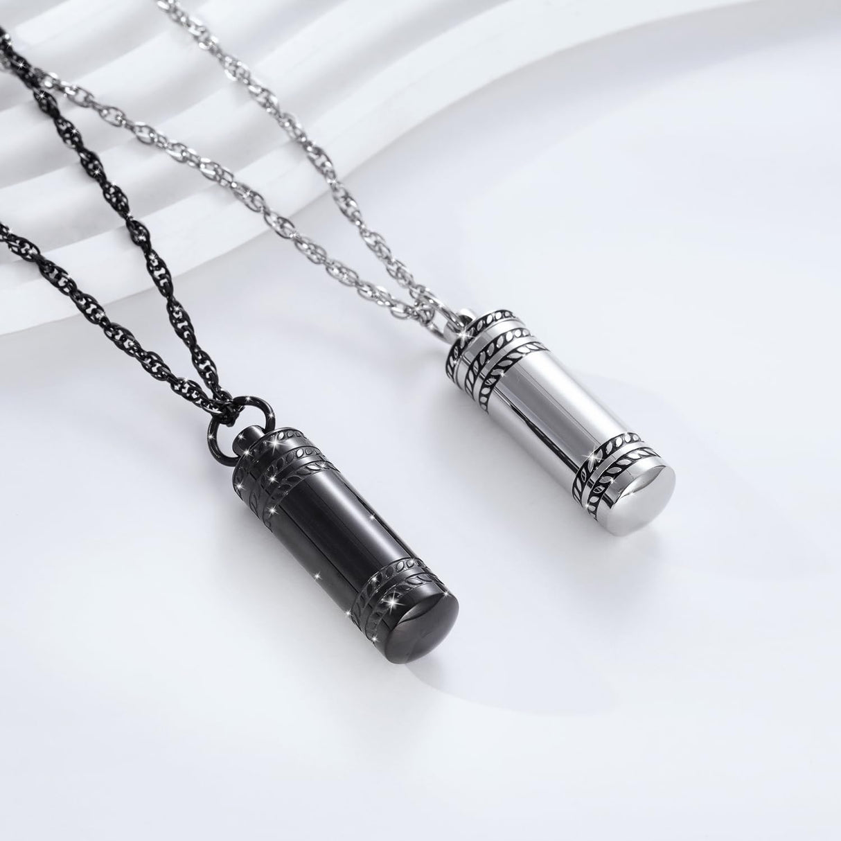 UrnAurn 2 Pieces Small Cylinder Cremation Urn Necklace for Ashes Stainless Steel Memorial Ash Pendant Keepsake Jewelry