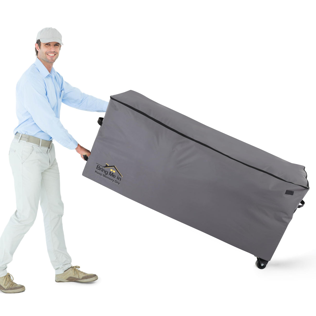 NettyPro Rolling Cushion Storage Bags with Wheel and Handle, Outdoor Patio Large Storage Container for Furniture Pillow Christmas Tree 9 Ft, 65 x 20 x 28 Inch, Grey