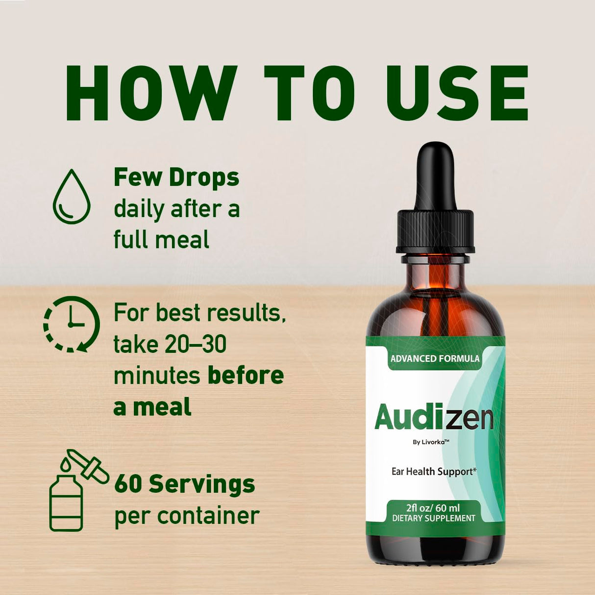 Audizen Ear Drops - Original Audizen Drops Advanced Ear Health Support Supplement Liquid Premium All Natural for Healthy Ringing Ear, Audi Zen Ear Balance Support, 1 Bottle for 1 Month