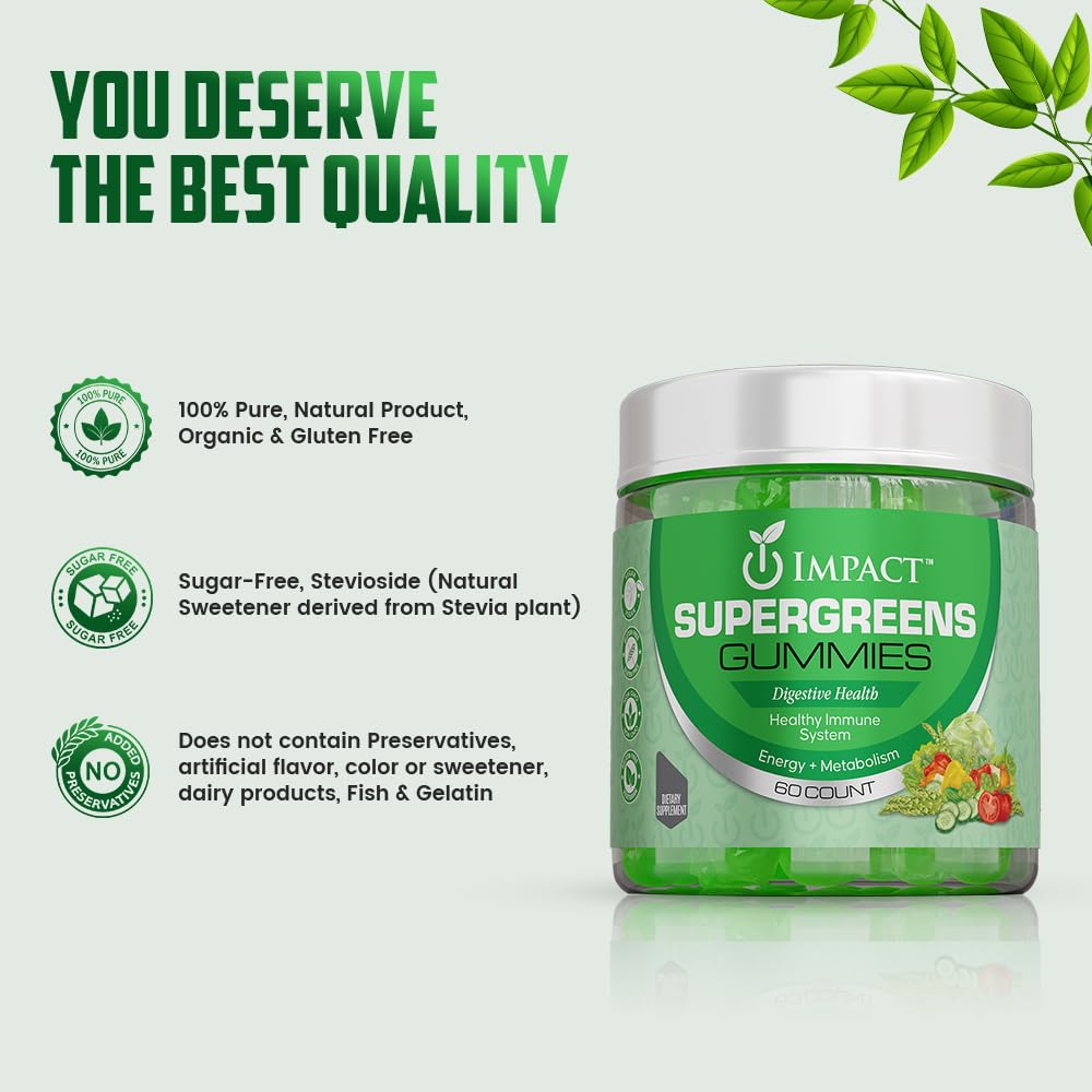 Supergreens Veggies Gummies - Vegetarian Fiber Gummies for Adults & Kids - Daily Green Superfoods with 35+ Essential Vitamins & Support Immunity & Gut Health - 4g of Fiber per Two Gummy (60 Count)