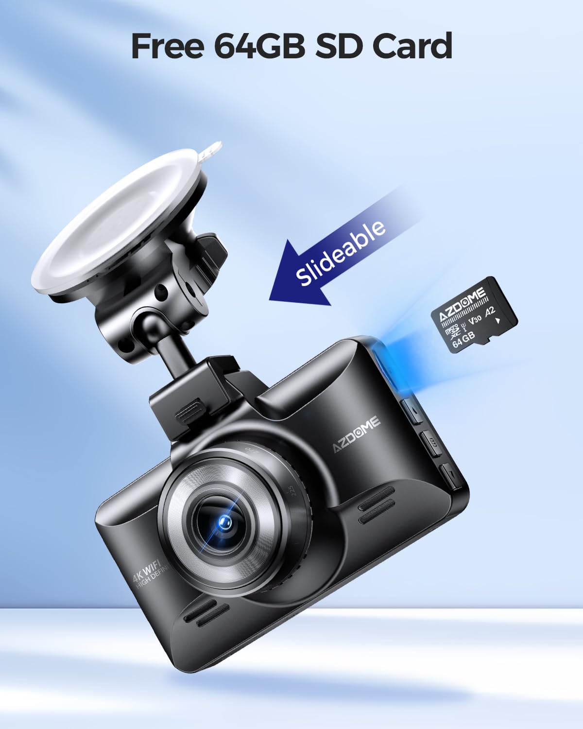 AZDOME M01 Max UHD 4K Dash Cam Front and Rear, Built-in Wi-Fi, Free 64GB Card, App Control, 4K+1080 Dash Camera for Car, Built-in ADAS, G-Sensor, IP68 Waterproof, 24H Parking Mode Dashcam