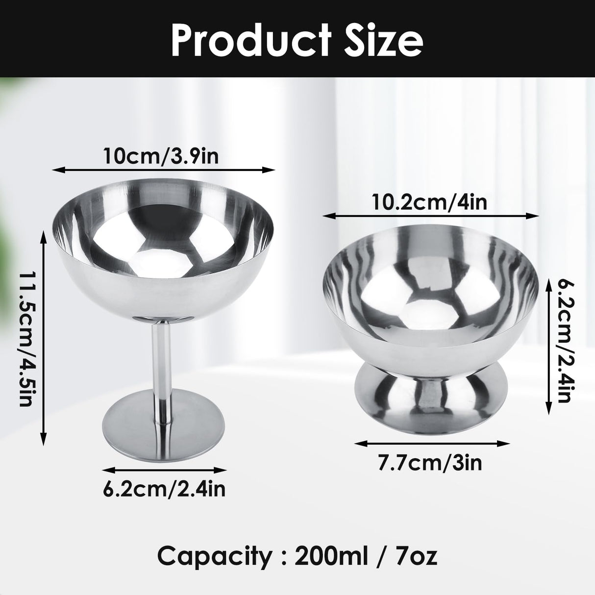 Hapivida Ice Cream Cup, 4Pcs Stainless Steel Serving Dessert Bowls Cups Sauce Bowls Mini Round Footed Yogurt Snack Candy Cups for Salad Fruit Pudding Christmas Party