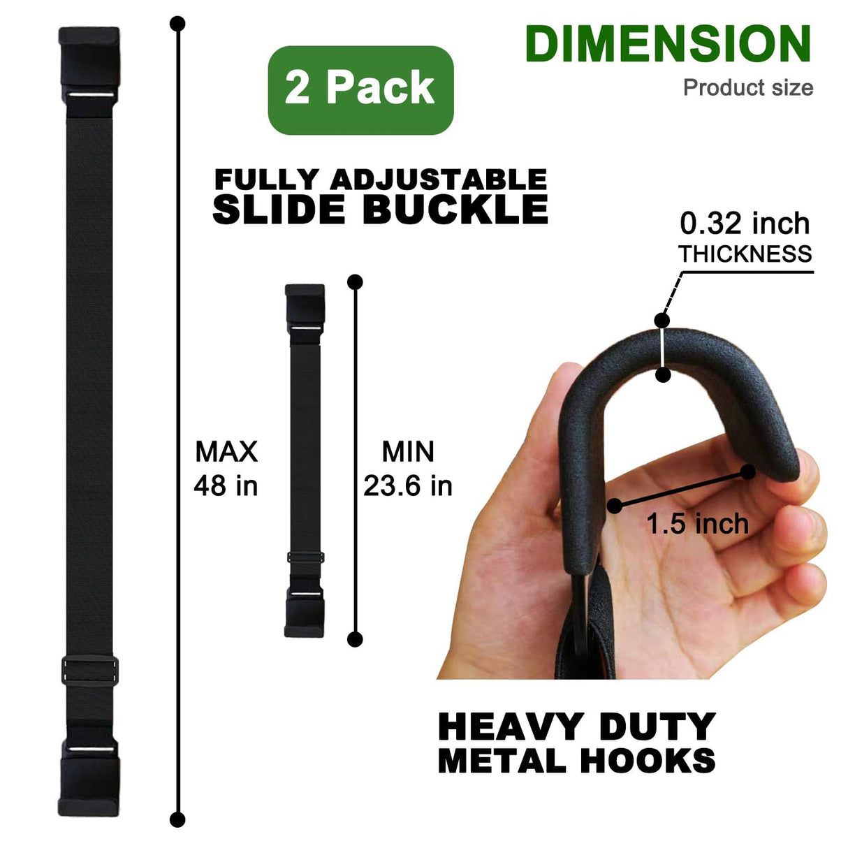 Metal Double Claw Trash Can Locks Strap for Raccoon Animals,Universal for 28-96 Gallons Trash Can Lid Lock,Black 2Pcs Adjustable Anti-rust Coating Garbage Can Bungee Cord Belt Rope Outdoor,Hook-on