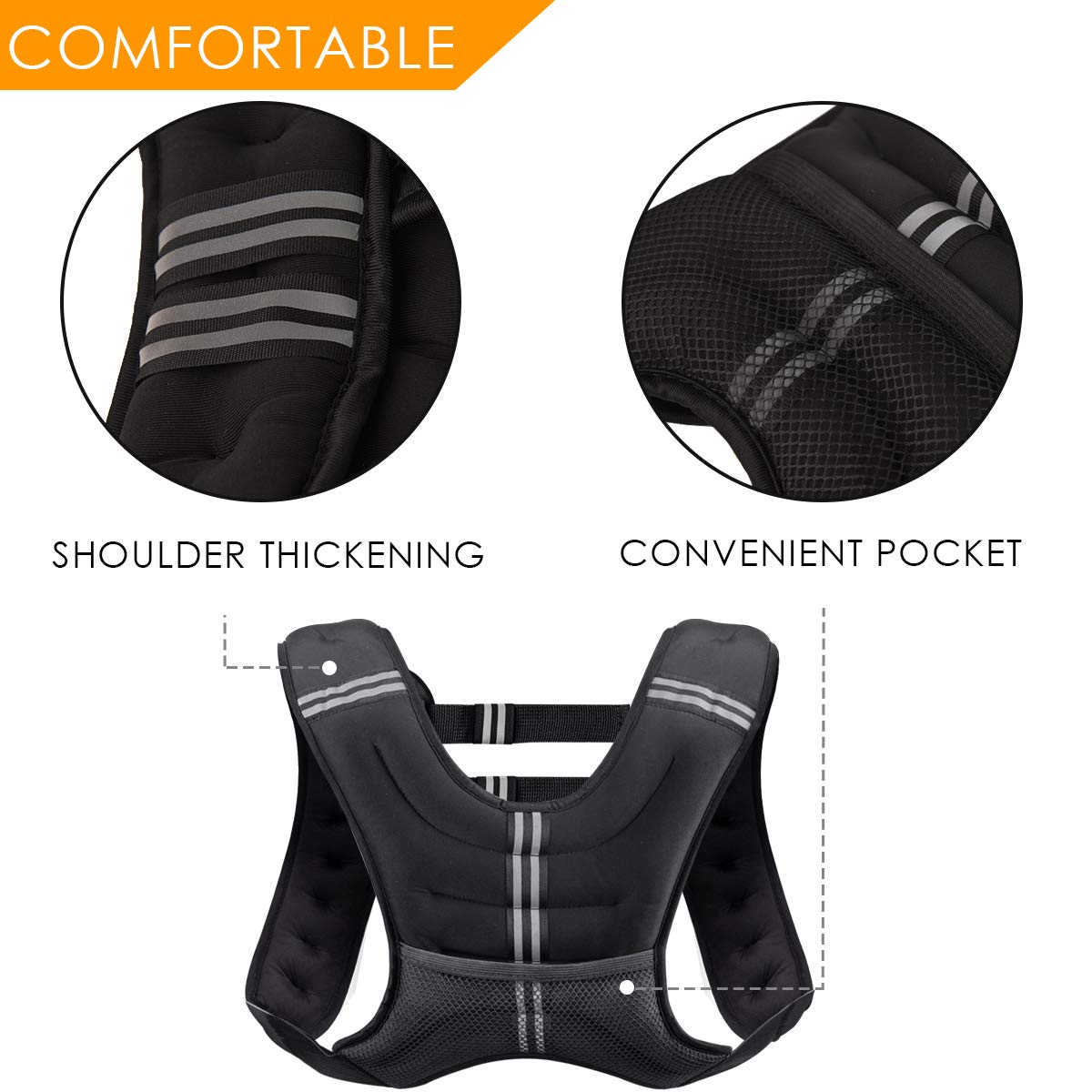 Prodigen Weighted Vest for Women and Men 16 Lbs with Reflective Stripe and Double Adjustable Buckle Straps Weight Vests for Strength Training, Jogging, Cardio, Weight Loss, Muscle Building, Black