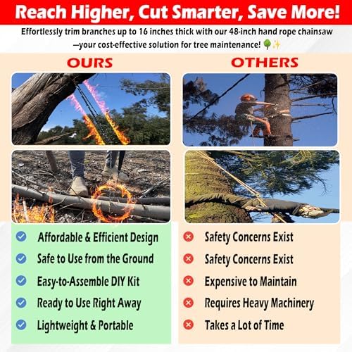 55 Inch High Limb Rope Saw with 70 Sharp Teeth, Effortless 360° Arborist Tree Limb Cutter – Dual Sided Chain Cutting Tool for High Branches, Pocket Wire Chain for Outdoor Adventures with Storage Box