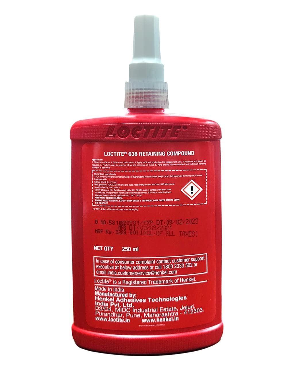 Loctite 638 Green High Strength Retaining Compound, 250 mL Bottle