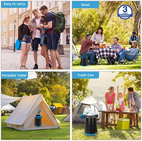 XXL Portable Toilet - 19.7"H Adjustable Foldable Camping Toilet, Luggable Loo with Lid, Strap,Toilet Bag for Camping, Hiking, Travel and Car