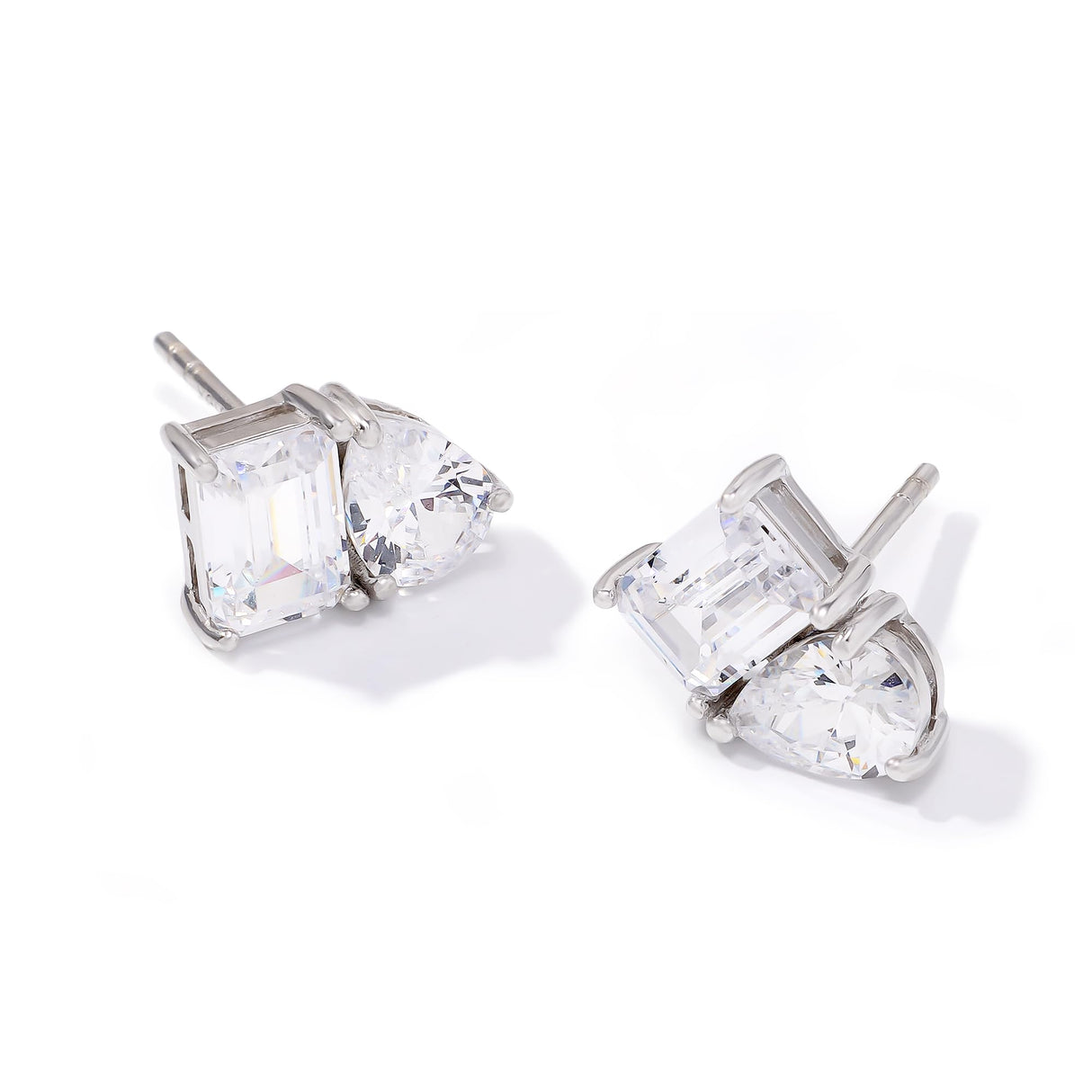 JTV White Cubic Zirconia Rhodium Over Sterling Silver Stud Earrings 5.58ct