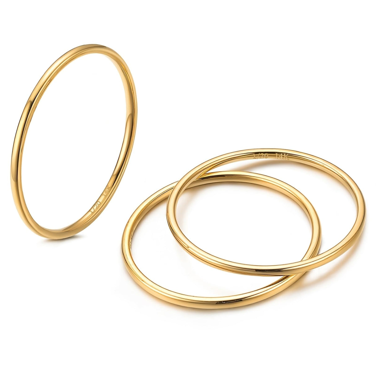 NOKMIT 1mm 14K Gold Filled Rings for Women, Non Tarnish Stacking Band 3P-8