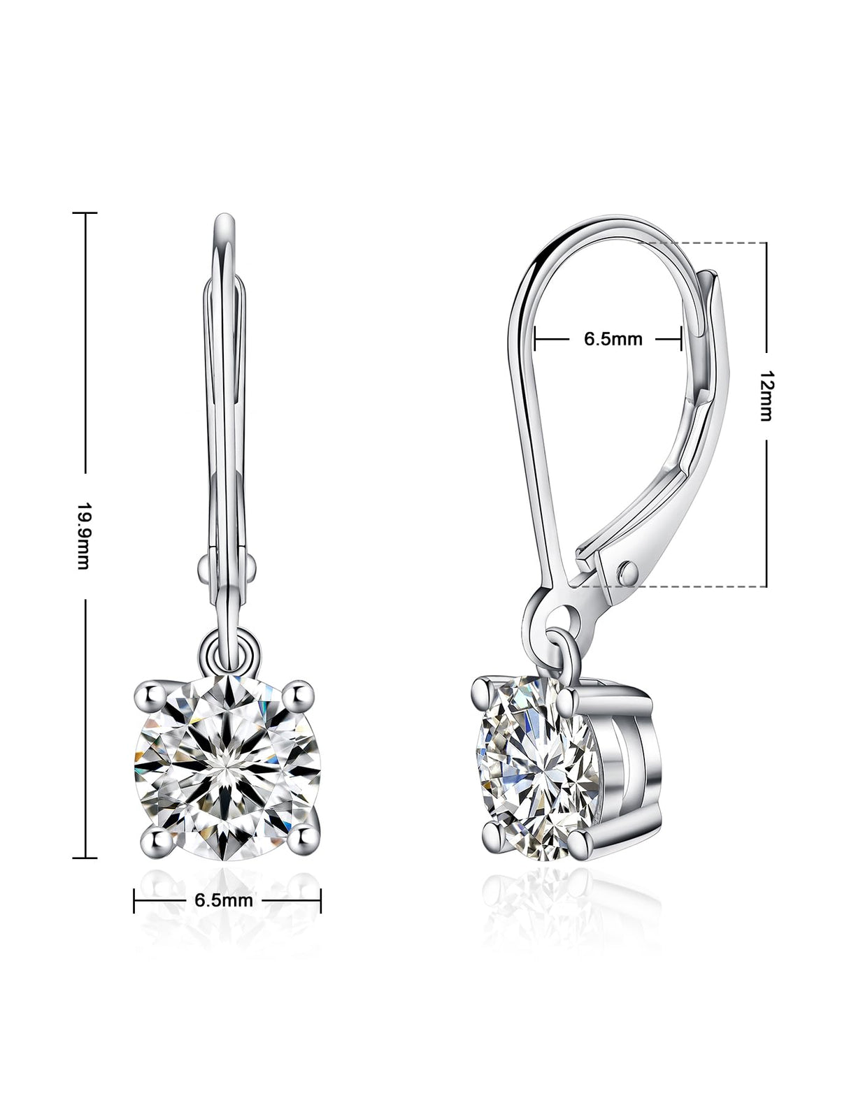 YODEWA 2CT Moissanite Earrings for Women Silver Drop Dangle Earrings, 6.5mm
