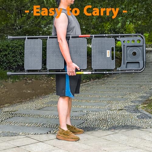 BONTEC 4-Step Ladder, 400lbs Max Load, Folding Step Stool with Tool Tray, Anti-Slip Pedals, Sturdy Steel, Lightweight Portable Ladder with Handrail for Home & Work Use, Black