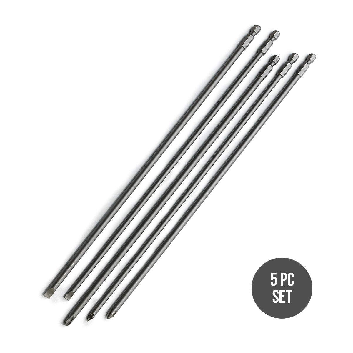 NEIKO 10043A Extra Long Bit Set | 5-Piece | Cr-V Steel | 12-Inch Length Phillips and Slotted Screwdriver Bits |1/4-Inch Hex Shank | Power Driver Bit Set