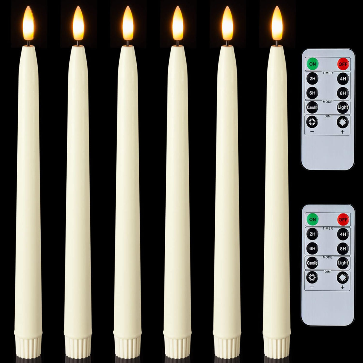 Homemory 11 inches Waxy Flameless Taper Candles with Remote Timer Dimmer, 6 Pcs Battery Operated Taper Candles with Flickering Flame, Ivory LED Candlesticks for Wedding, Christmas Indoor Decoration