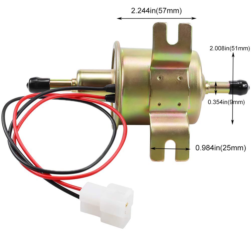 Electric Fuel Pump 12V Universal Low Pressure 12 Volt Transfer Inline Fuel Pump for Lawn Mower Carburetor Gas Diesel Engine 2.5-4psi HEP-02A