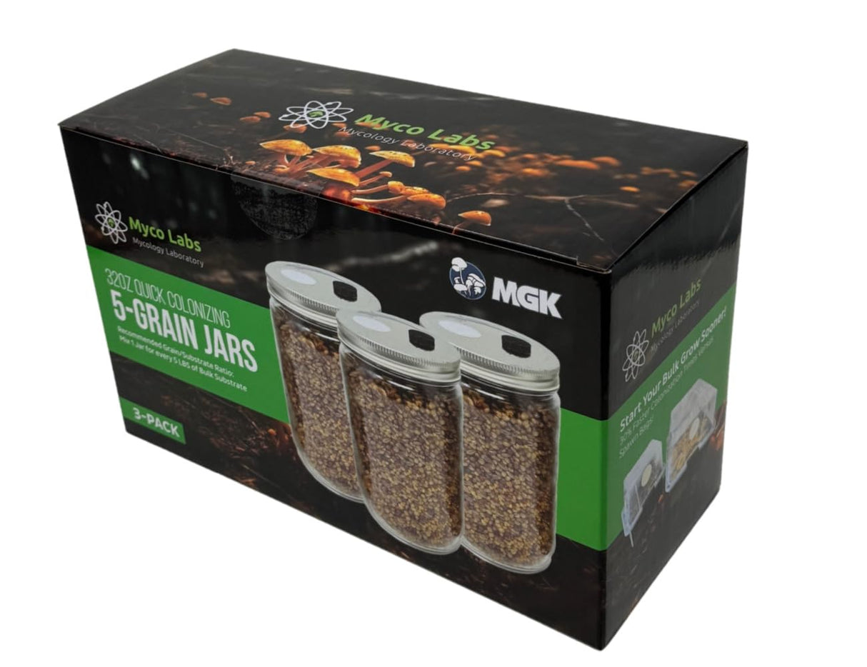 Myco Labs Premium Quick Colonizing 32oz 5-Grain Mushroom Spawn Jars (3-PACK)