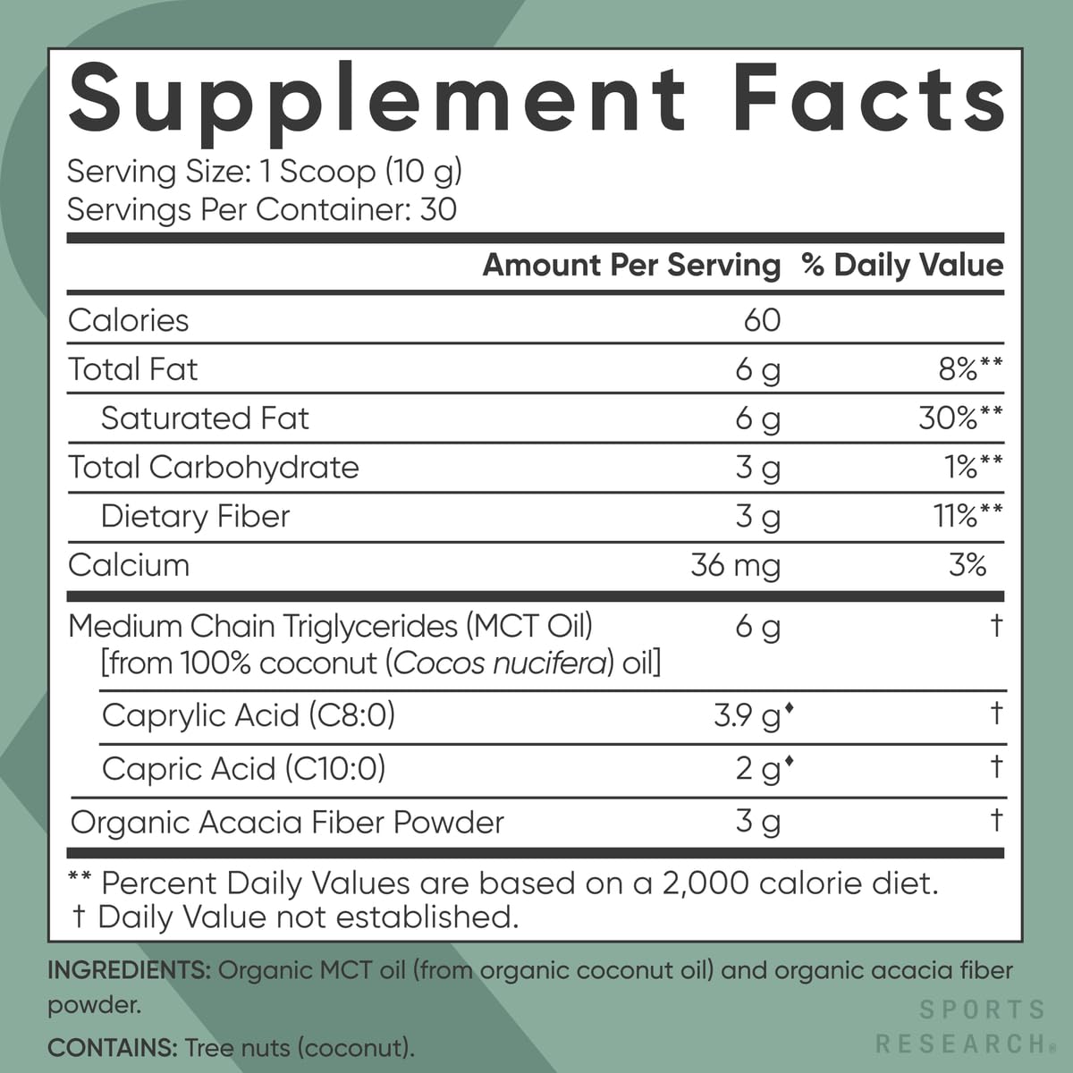 Sports Research Organic MCT Oil Powder - Keto & Vegan MCTs C8, C10 from Coconuts - Fatty Acid Brain & Body Fuel, Non-GMO & Gluten Free - Unflavored, Perfect in Coffee, Tea & Protein Shakes - 10.6 oz