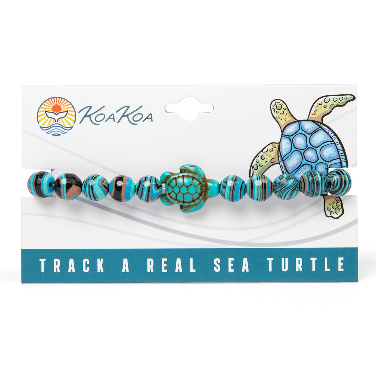 KoaKoa Sparkle Sea Turtle Tracking Bracelet, helps save sea turtles, one size fits most Men and Women (Aqua)