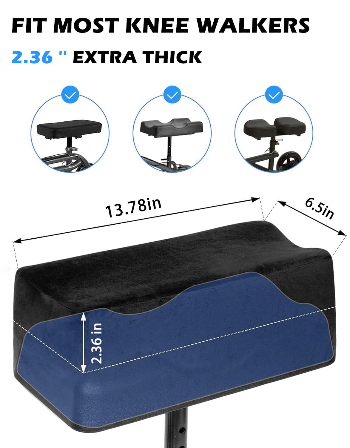 JOYTUTUS Knee Scooter Cushion Cover, Knee Scooter Pad for Comfort, 2.36" Thick Memory Foam Cushion Knee Walker Accessories with Removable Cover