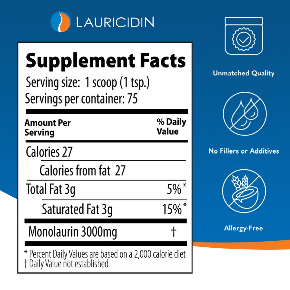 Lauricidin- The Original Monolaurin Supplement- 3000mg per Serving- 227g per Jar (Essential Immune Support and Gut Health)